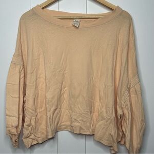 We the Free puff sleeve cotton cropped top Small oversized peach long sleeve